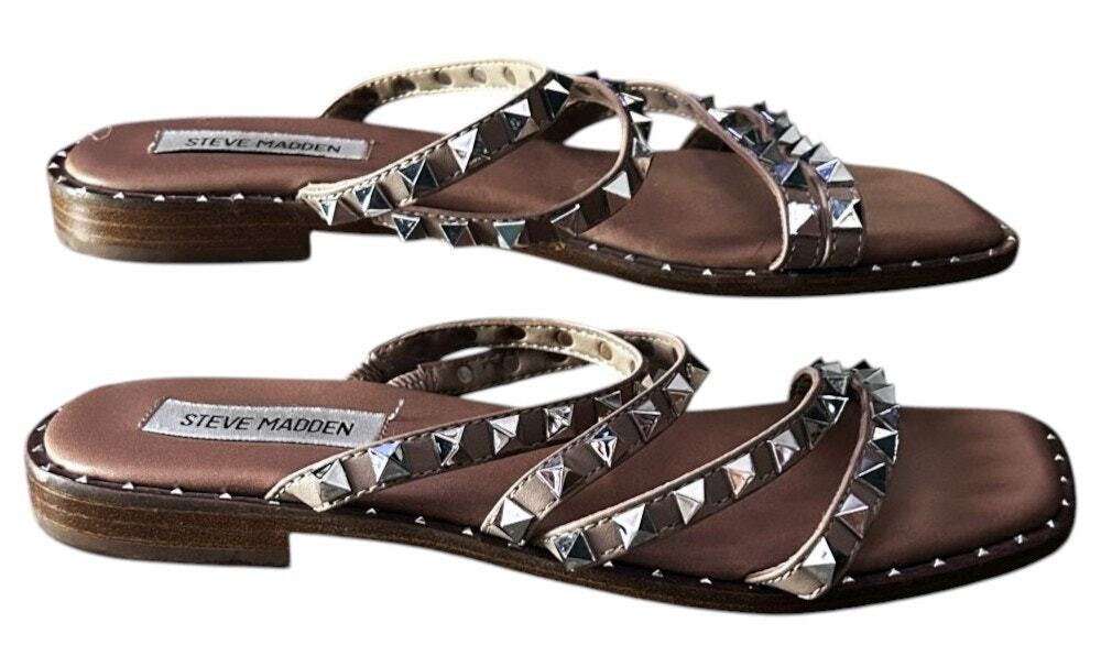 Steve Madden Studded Strappy Flat Tan Sandals 7.5